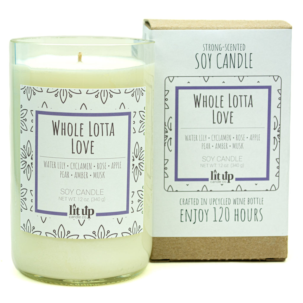 Whole Lotta Love 12 oz. soy candle in upcycled wine bottle | Fruity, Floral
