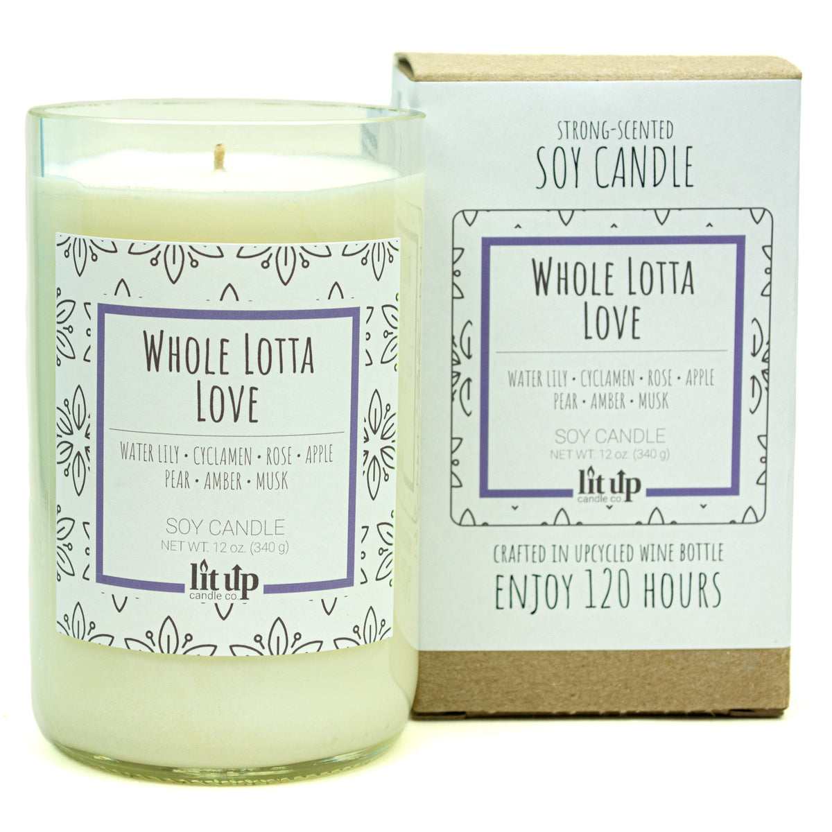 Whole Lotta Love 12 oz. soy candle in upcycled wine bottle | Fruity, Floral