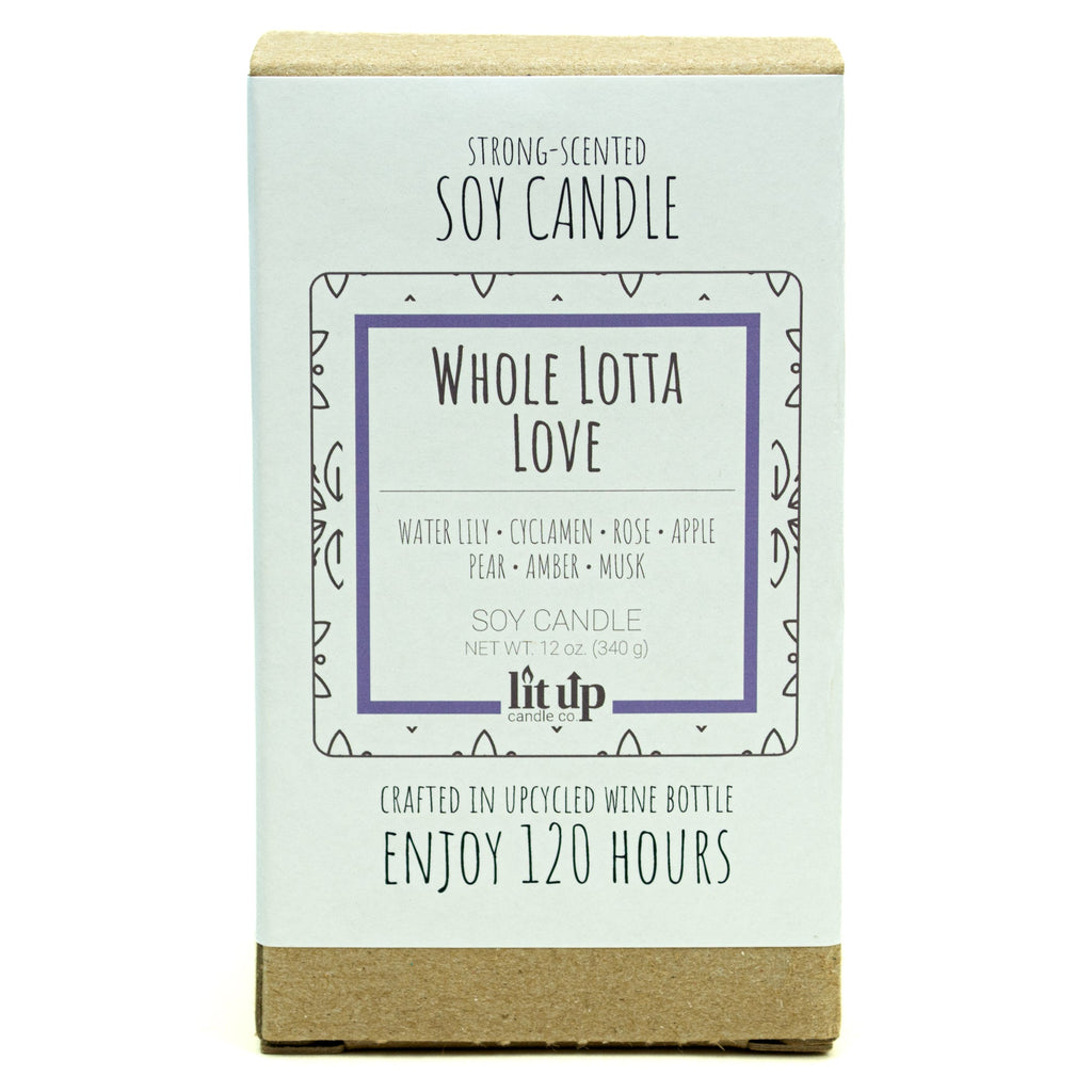 Whole Lotta Love 12 oz. soy candle in upcycled wine bottle | Fruity, Floral
