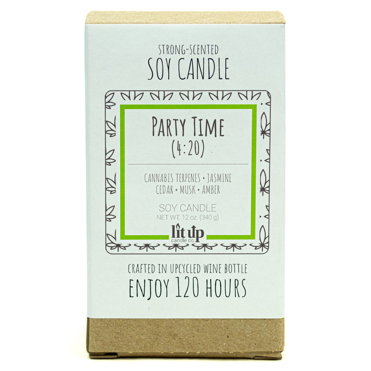 Party Time (4:20) 12 oz. soy candle in upcycled wine bottle | Cannabis, Jasmine, Cedar