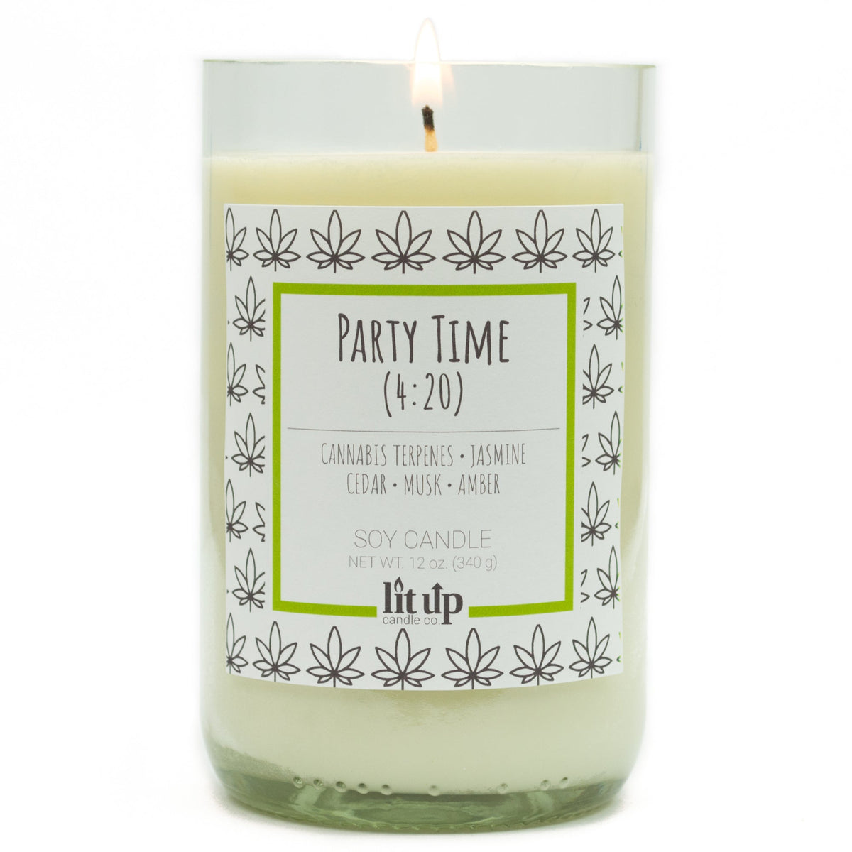Party Time (4:20) 12 oz. soy candle in upcycled wine bottle | Cannabis, Jasmine, Cedar