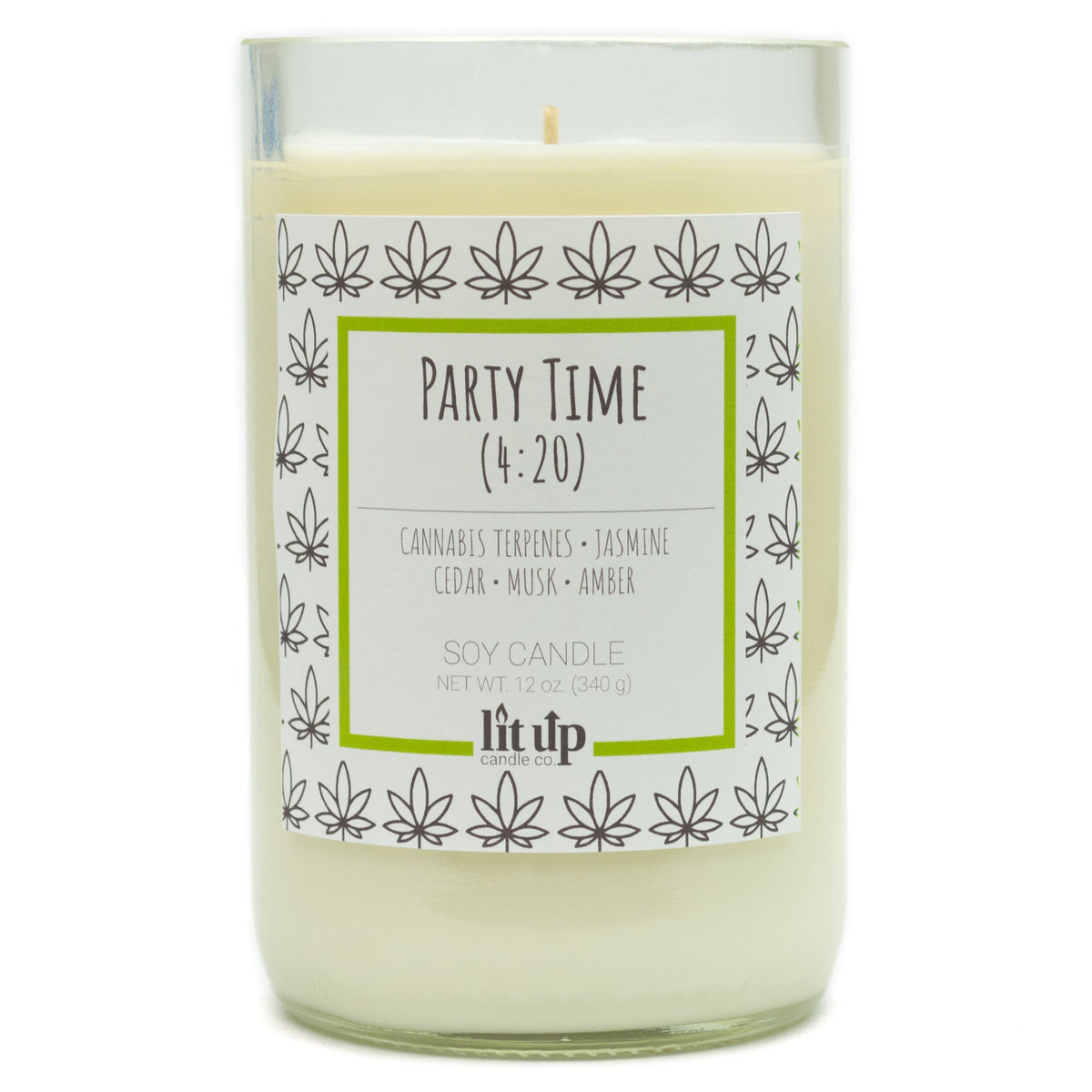 Party Time (4:20) 12 oz. soy candle in upcycled wine bottle | Cannabis, Jasmine, Cedar