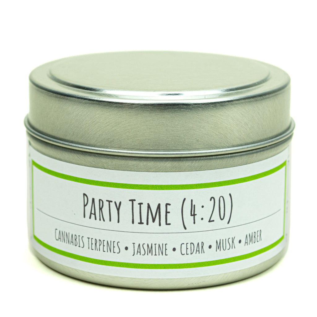 Party Time (4:20) 3 oz. soy candle in travel tin | Cannabis, Jasmine, Cedar