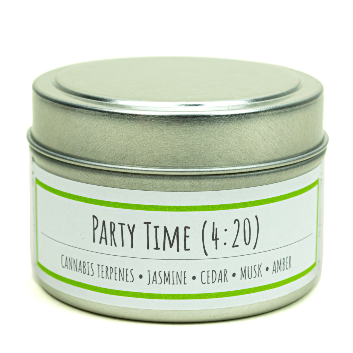 Party Time (4:20) 3 oz. soy candle in travel tin | Cannabis, Jasmine, Cedar
