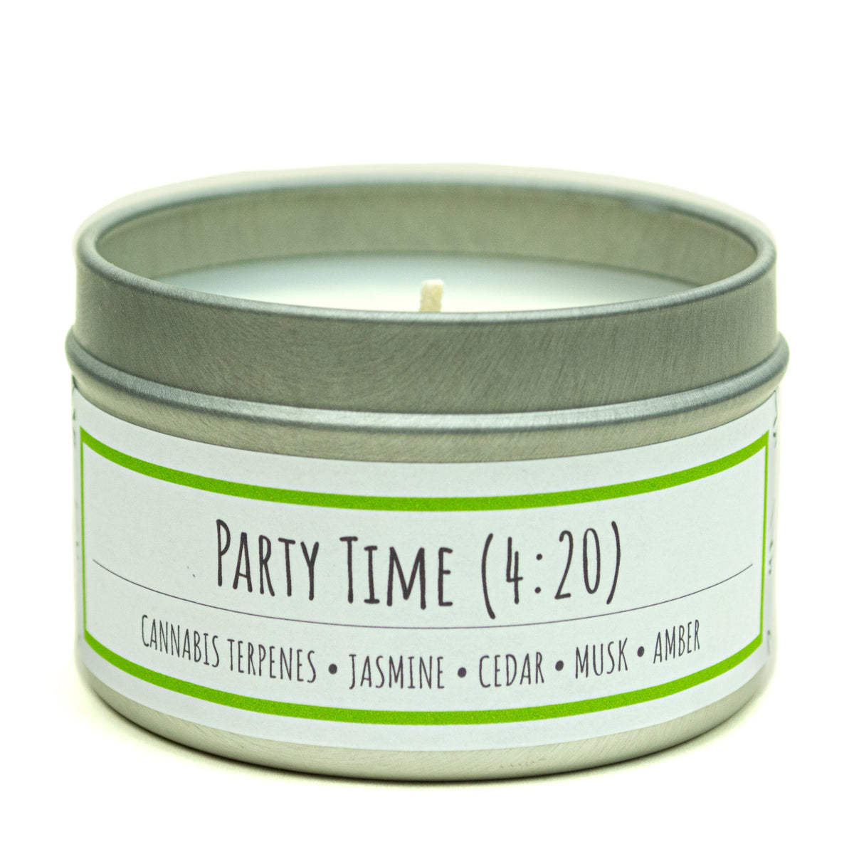 Party Time (4:20) 3 oz. soy candle in travel tin | Cannabis, Jasmine, Cedar
