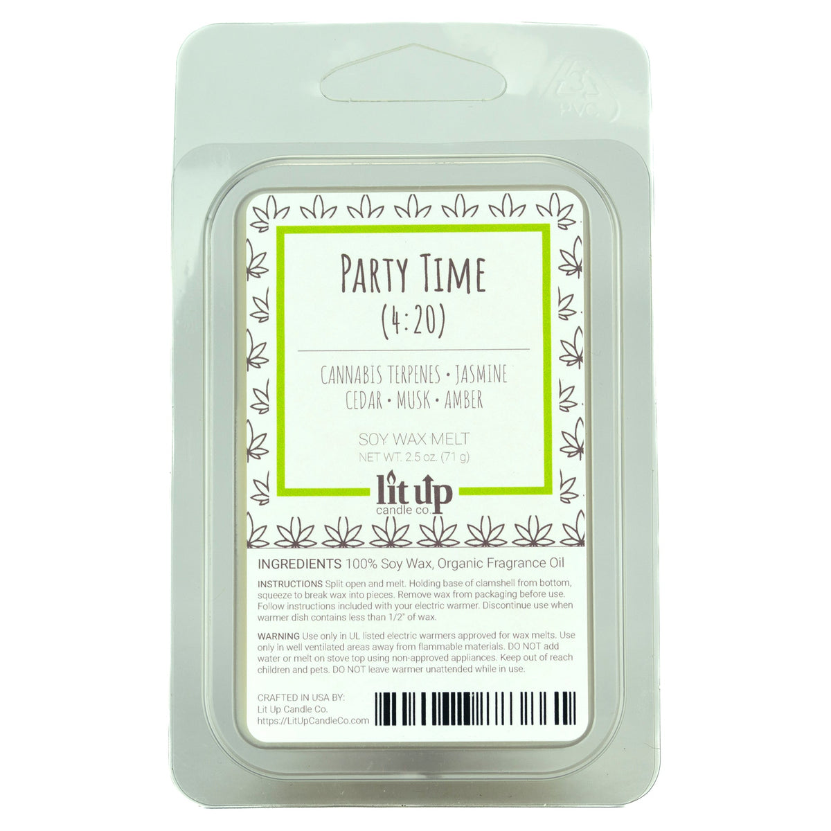 Party Time (4:20) 2.5 oz. soy wax melt | Cannabis, Jasmine, Cedar