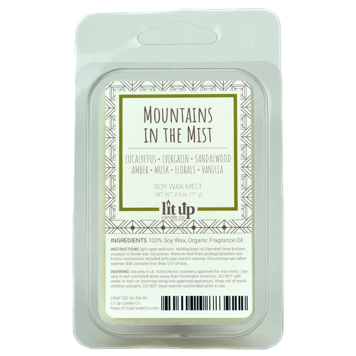 Mountains in the Mist 2.5 oz. soy wax melt | Eucalyptus, Sandalwood, Vanilla