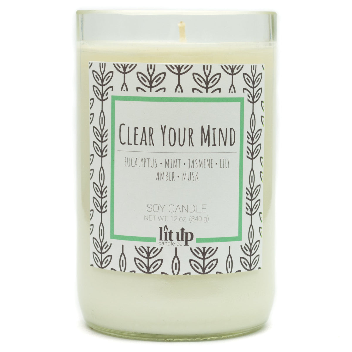 Clear Your Mind 12 oz. soy candle in upcycled wine bottle | Eucalyptus, Jasmine, Mint
