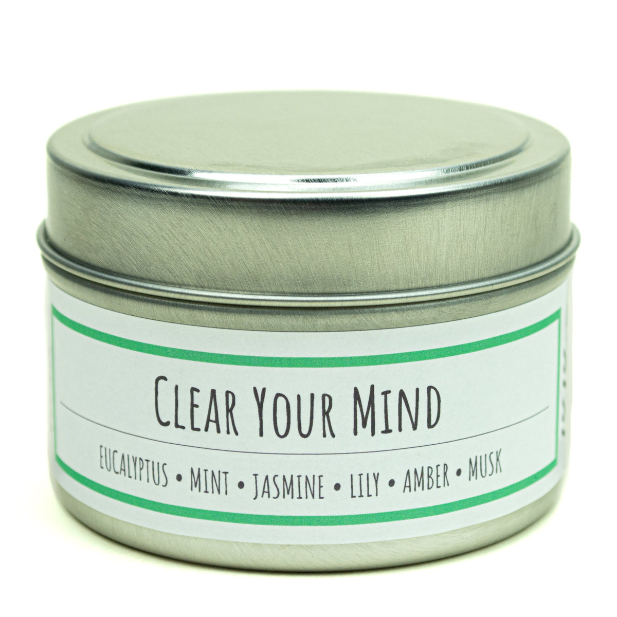 Clear Your Mind 3 oz. soy candle in travel tin | Eucalyptus, Jasmine, Mint