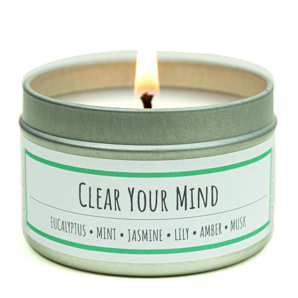 Clear Your Mind 3 oz. soy candle in travel tin | Eucalyptus, Jasmine, Mint