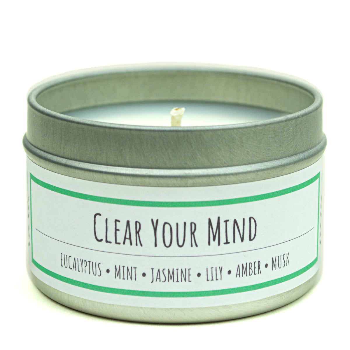 Clear Your Mind 3 oz. soy candle in travel tin | Eucalyptus, Jasmine, Mint