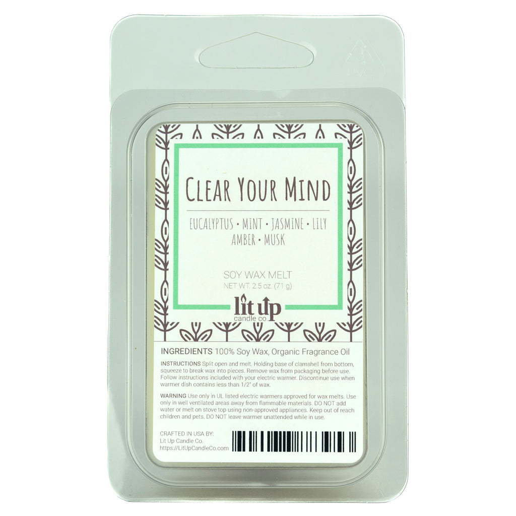 Clear Your Mind 2.5 oz. soy wax melt | Eucalyptus, Jasmine, Mint