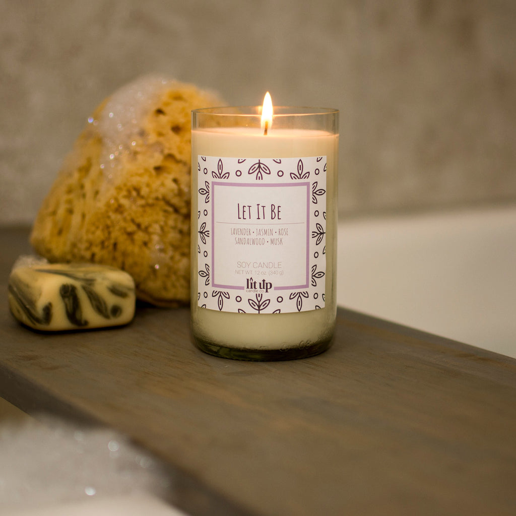 Let It Be 12 oz. soy candle in upcycled wine bottle | Lavender, Florals, Musk