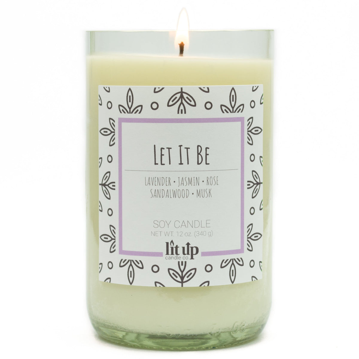 Let It Be 12 oz. soy candle in upcycled wine bottle | Lavender, Florals, Musk