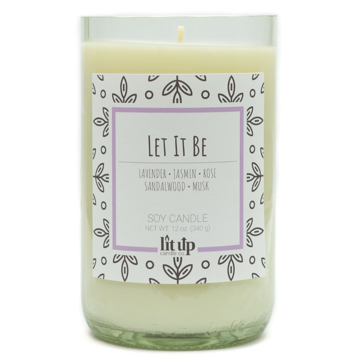 Let It Be 12 oz. soy candle in upcycled wine bottle | Lavender, Florals, Musk