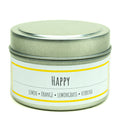 Happy 3 oz. soy candle in travel tin | Lemon, Lemongrass, Verbena