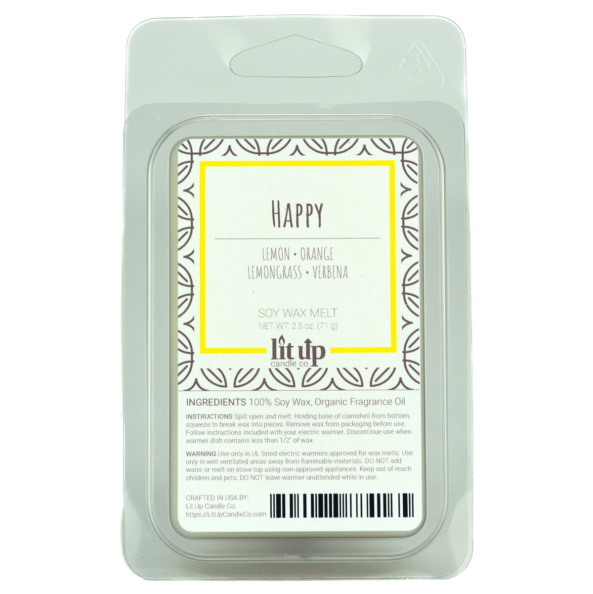 Happy 2.5 oz. soy wax melt | Lemon, Lemongrass, Verbena