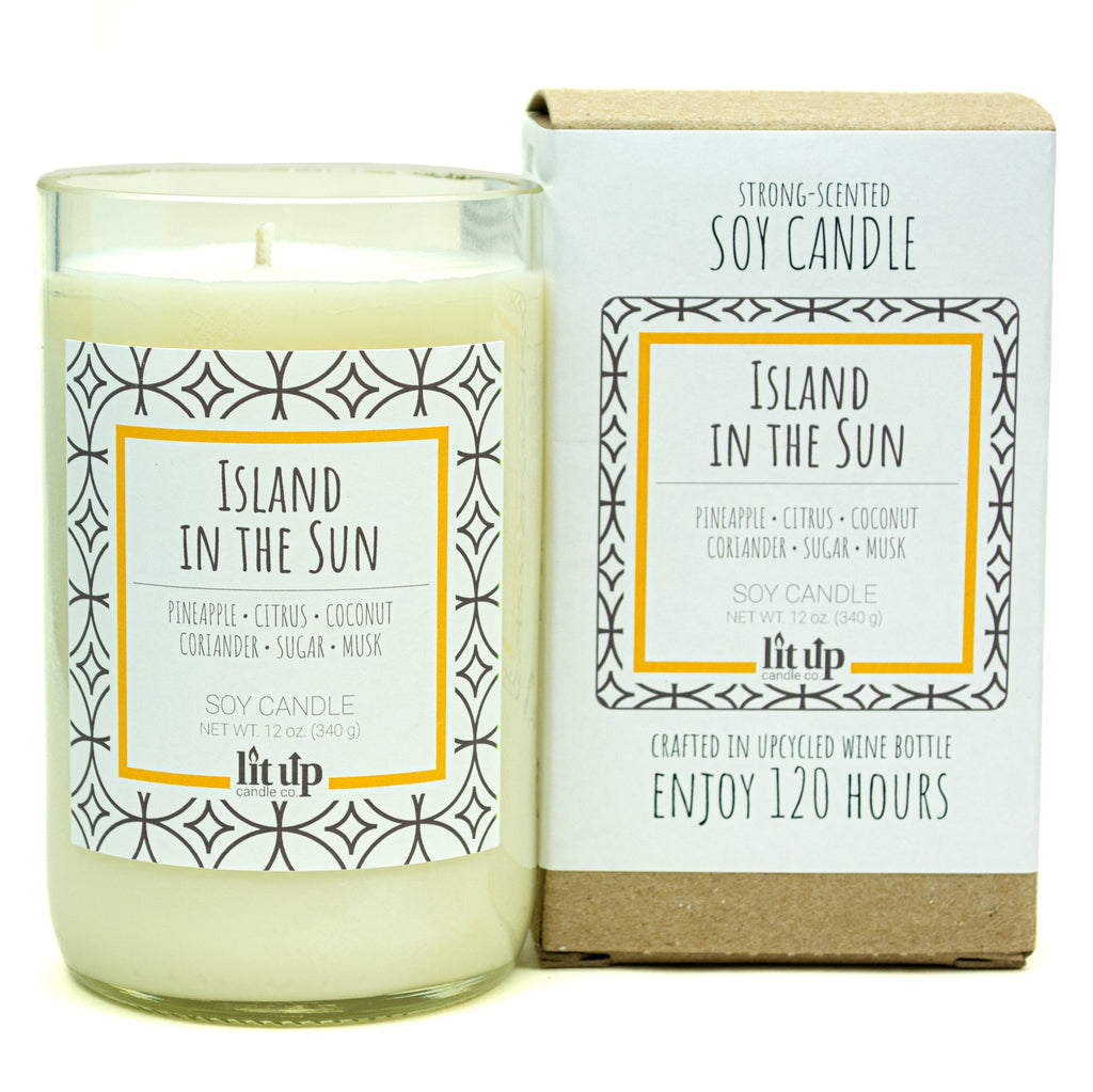 Island in the Sun 12 oz. soy candle in upcycled wine bottle | Pineapple, Coconut, Citrus