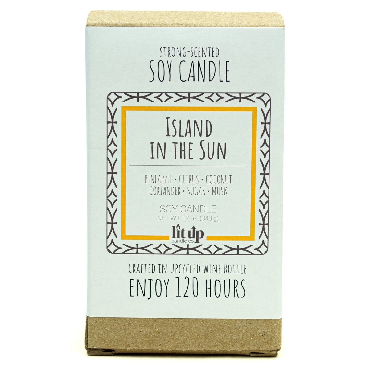 Island in the Sun 12 oz. soy candle in upcycled wine bottle | Pineapple, Coconut, Citrus