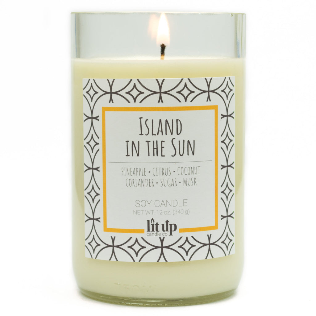 Island in the Sun 12 oz. soy candle in upcycled wine bottle | Pineapple, Coconut, Citrus