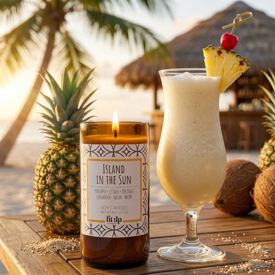 Island in the Sun 8 oz. soy candle in upcycled beer bottle | Pineapple, Coconut, Citrus