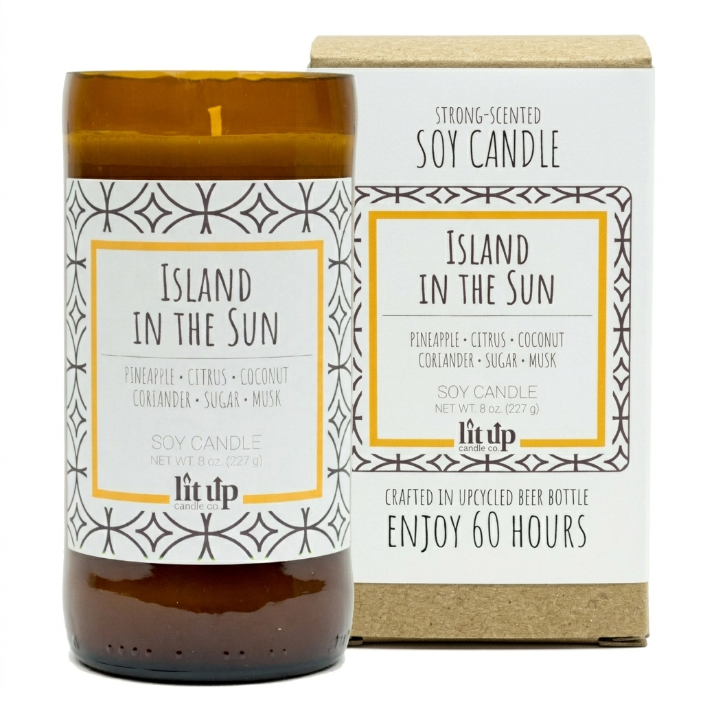 Island in the Sun 8 oz. soy candle in upcycled beer bottle | Pineapple, Coconut, Citrus