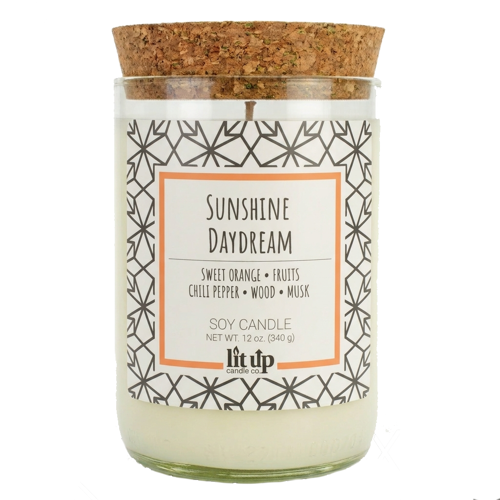 Sunshine Daydream 12 oz. soy candle in upcycled wine bottle | Sweet Orange, Chili Pepper