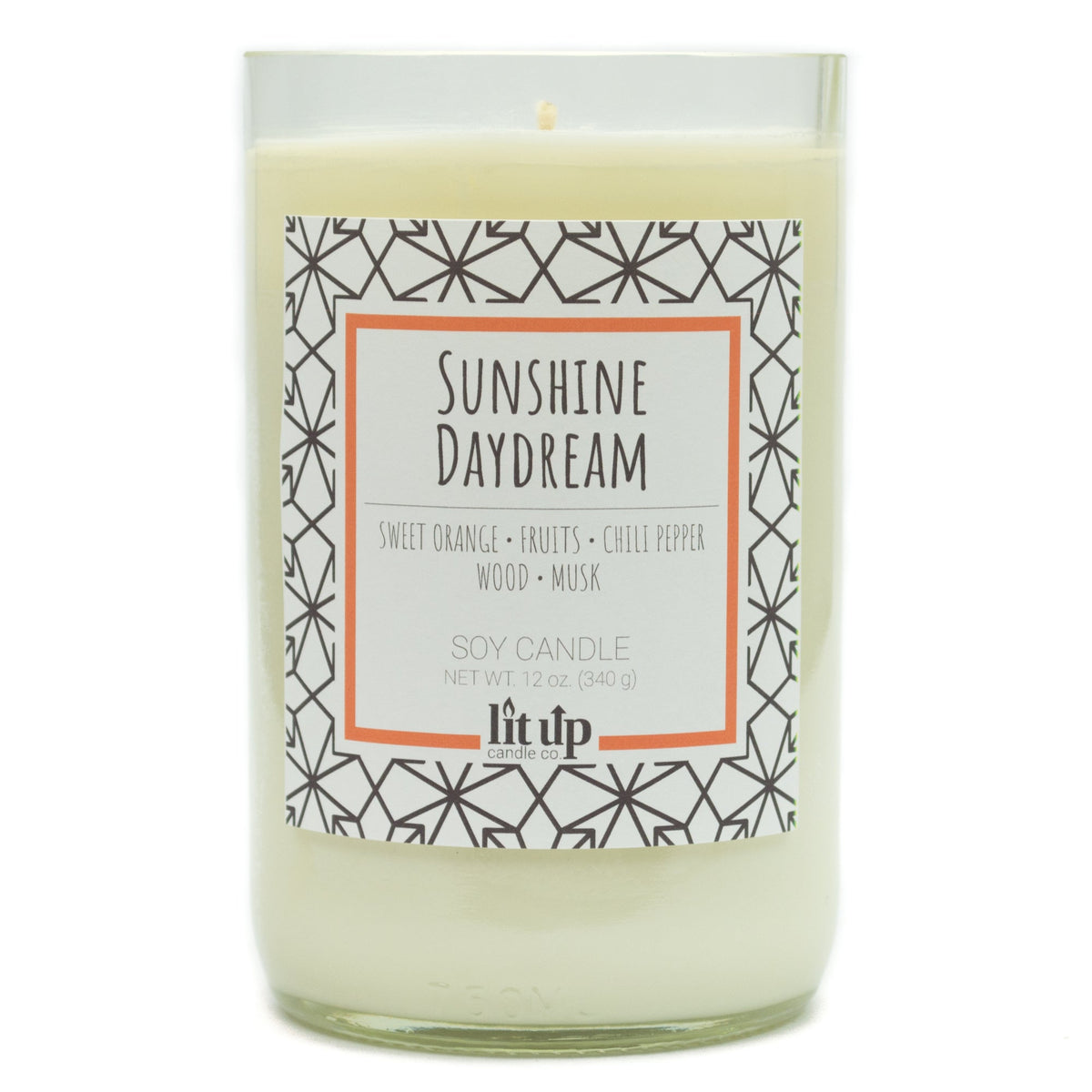 Sunshine Daydream 12 oz. soy candle in upcycled wine bottle | Sweet Orange, Chili Pepper