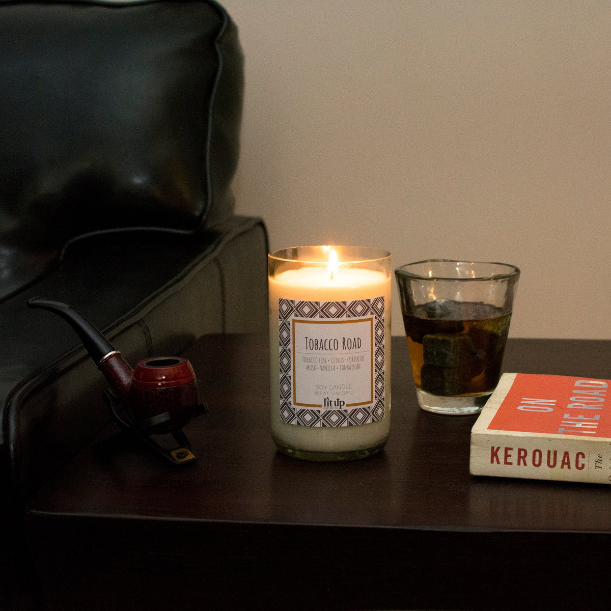 Tobacco Road 12 oz. soy candle in upcycled wine bottle | Tobacco, Caramel
