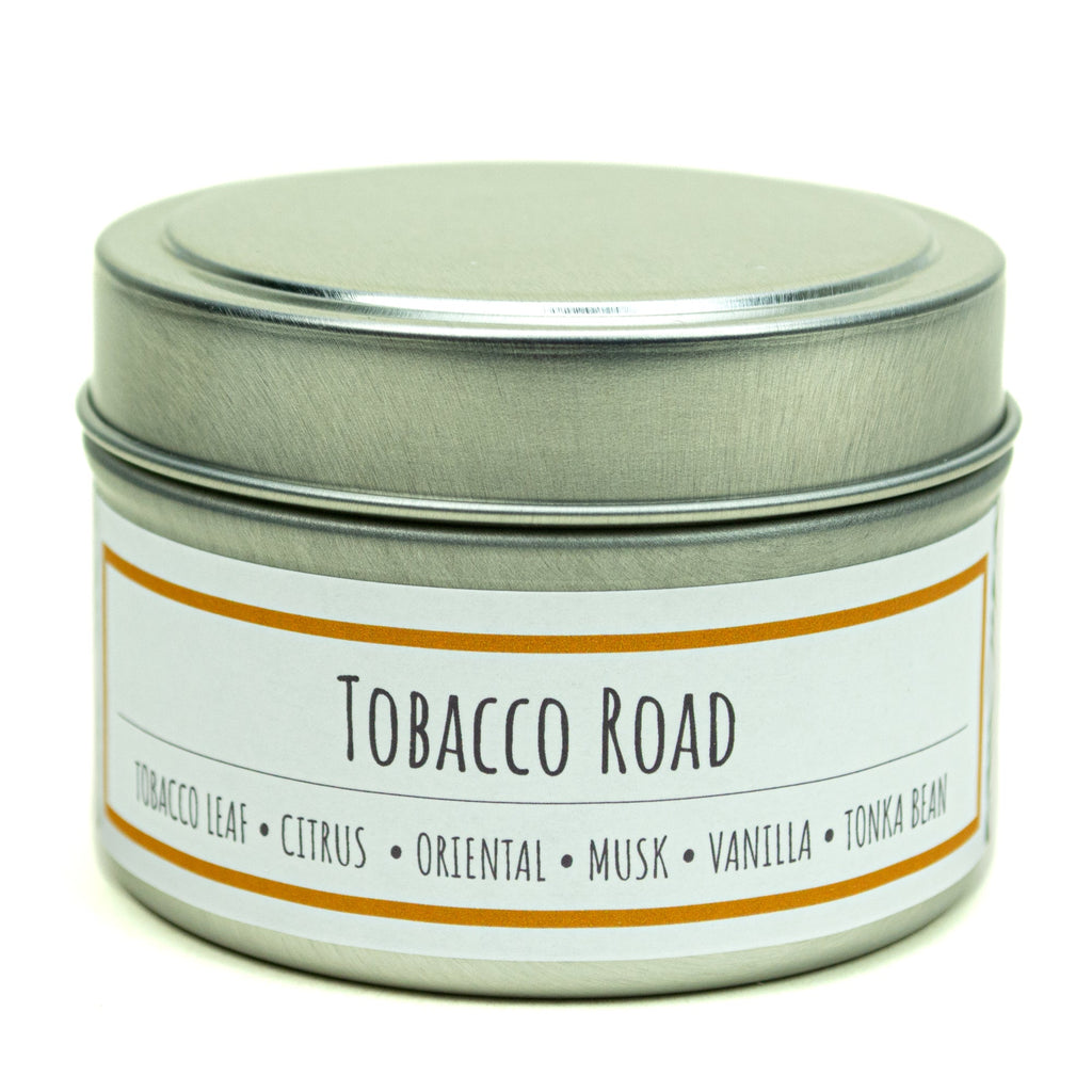 Tobacco Road 3 oz. soy candle in travel tin | Tobacco, Caramel
