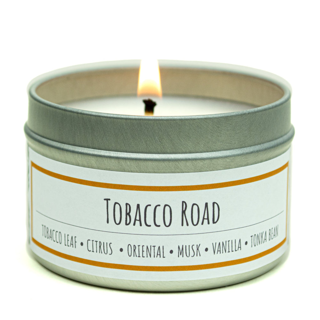 Tobacco Road 3 oz. soy candle in travel tin | Tobacco, Caramel